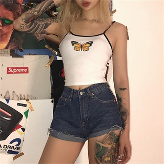 Nuevo verano de las mujeres mariposa impreso Tank Top chaleco Sexy sin mangas correa Crop Top Casual Slim mujeres camisola
