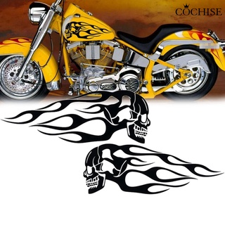 ccs_ 2Pcs Universal Motorcycle Motorbike Gas Tank Skull Flame Decals Sticker Decor