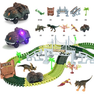 dino set coche world race track play toy construction 144pcs dinosaurio kid flexible
