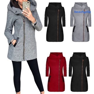 bc otoño invierno color manga larga chaqueta de las mujeres con cremallera abrigo con capucha
