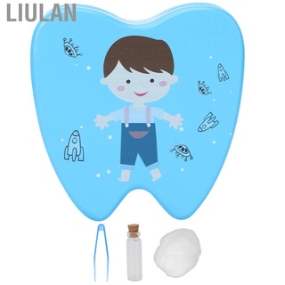 liulan - caja de dientes de madera para bebé, diseño de dibujos animados, organizador de almacenamiento de dientes con botella lanugo