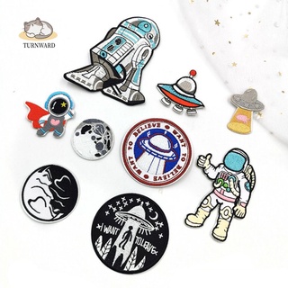 TURNWARD for Clothes Badge Jeans Astronaut Clothes Sticker Backpack Jacket Moon Embroidery Badge Patch Space Stripe UFO Iron On Patches