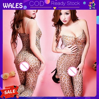 Wales - Body Sexy para mujer, diseño de leopardo transparente, entrepierna abierta