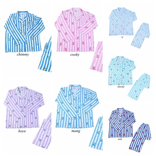 Caliente KPOP BTS BT21 de dibujos animados lindo pijamas de 2 piezas de manga larga ropa de hogar ropa de dormir ropa de noche (8)