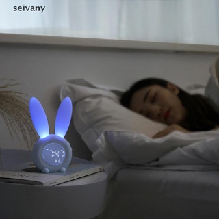 [seivany] lindo reloj de alarma digital en forma de conejo con luz de sonido led relojes de pared de mesa