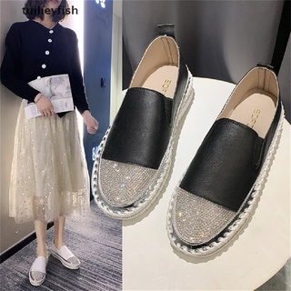 Tuilieyfish Shining Crystal Loafers Women Spring Summer Slip on Platform White Sneakers Shoes Woman Casual Flats CO