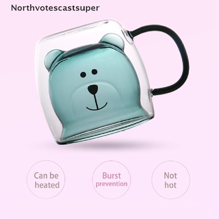 northvotescastsuper creative lindo oso tazas de café doble taza de vidrio animal leche jugo taza de té taza nvcs
