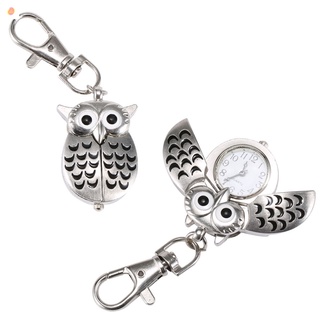 Fashion Unisex Keychain Pocket Watch Metal Alloy Keyring Vintage Owl Shape Clock Key Chain Bag Car Birthday Gifts