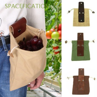 SPACEFICATION Drawstring Canvas Bushcraft Bag Camping Leather Cover Fruit Pouch Bag Picking Foraging Outdoor Hiking Garden Tools/Multicolor