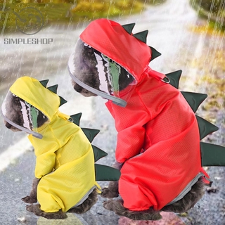 Impermeable simple ligero para perros con capucha Poncho impermeable para mascotas, ropa de perrito reflectante con correa de hebilla, forma de dinosaurio, chaqueta de lluvia, Multicolor
