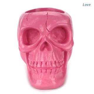 Love Creative Pink Skull Ornament Skeleton Pen Holder Desktop Pencil Organizer Makeup Brush Storage
