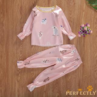 Qda-2-7 años niño niñas pijamas de dos piezas, seda de manga larga Tops y pantalones largos Pjs ropa de dormir conjunto (1)