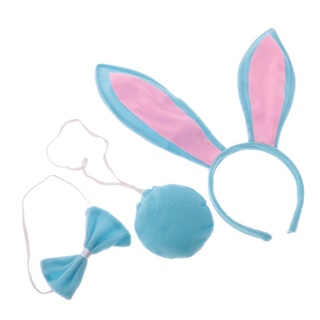Woman Girls Rabbit Bunny Ears Headband Tail Bow Tie for Cosplay Dress Blue