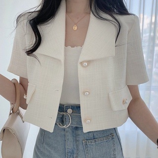 mujer traje corto blanco delgado chaqueta primavera/verano coreano suelto ocio todo-partido de manga corta traje pequeño