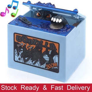 Godzilla juguetes moneda banco caja de ahorro grande monstruo dinosaurio Musical electrónico Chirldren moneda hucha caja