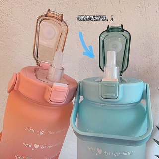 Botella De Agua Motivacional De 2 L Con Marcador De Tiempo Y Pajita Libre De BPA De Bloqueo Tapa/Vaso Con Paja (2)