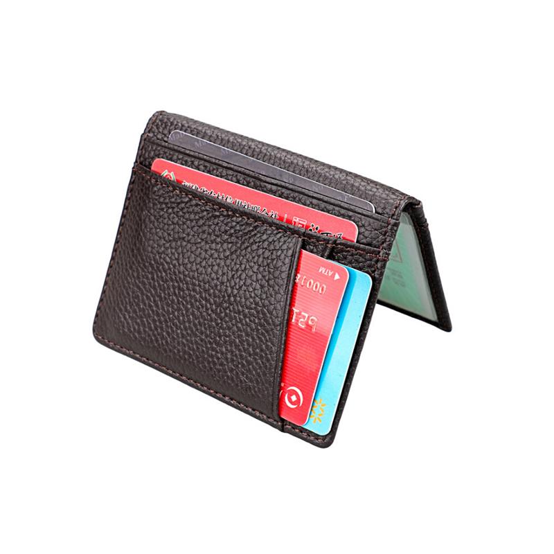cartera delgada de cuero genuino para hombre, diseño de tarjetas de crédito