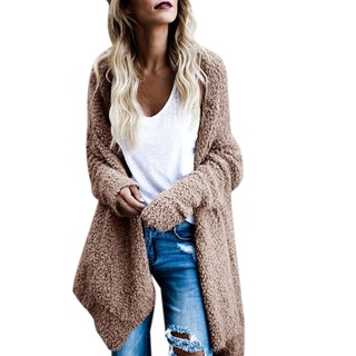 Womens Long Sleeve Cardigan Fluffy Shaggy Asymmetrical Sweater Coat Jacket Solid