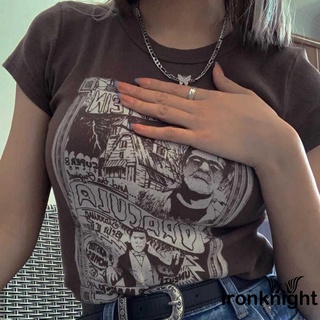 Zp camiseta de manga corta con estampado de letras de caricaturas de verano para mujer