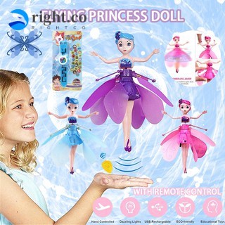 hada voladora Flying Barbie Drone Fairy RC hada helicóptero para niños regalo de navidad Flying Fairy Girls Toy Magical Wing Infrared Induction Control Child Toy Flying Princess Doll with Remote Control