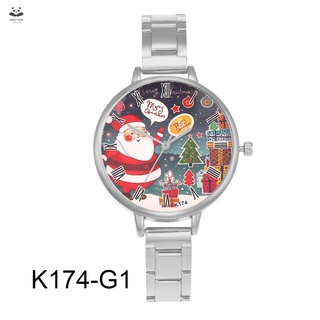 Cute Quartz Watch Alloy Mesh Strap Round Dial Casual Watches Christmas Cartoon Printed for Men Women