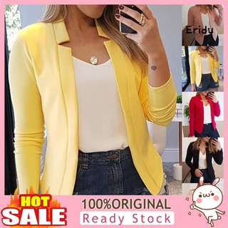 erh_fashion color sólido sin botón blazer mujeres manga larga slim fit chaqueta abrigo