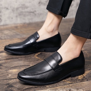 Hombres Formal puntiagudo dedo del pie zapatos de cuero de negocios deslizamiento en zapatos negro