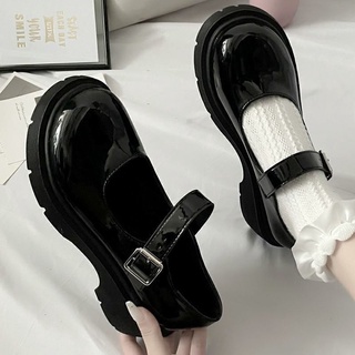 [Wedges JK soft sister Mary Jane Zapatos Mujer Cuero De Patente Solo De Cabeza Redonda Estudiante Pequeño s (1)