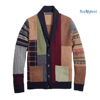 Bodh_ hombres otoño invierno manga larga botones Cardigan étnico Patchwork abrigo suéter