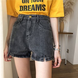 Primavera y verano de las mujeres sueltas cintura alta split jeans pantalones cortos mujer 2019 estudiante de pierna ancha