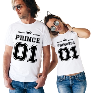 Pareja príncipe 01 camiseta princesa 01 letra impresión camiseta mujer hombres ropa