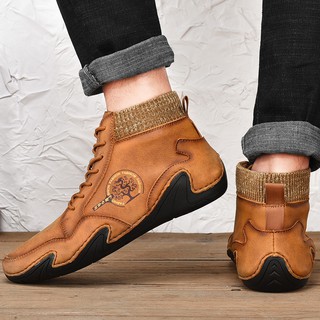 Casual botas de cuero mediados de la parte superior botas de cuero zapatos de los hombres de estilo británico Kasut kulit kasual (3)