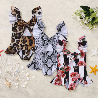 traje de baño estampado leopardo de una pieza para bebés/niñas/traje de baño