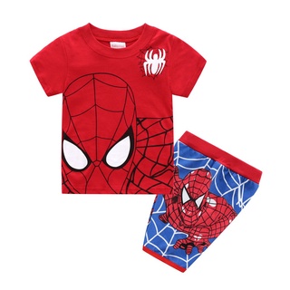 2-8 años de edad, niño Cartton pijama Spiderman pijama camisa de manga corta de algodón + pantalón camisa infantil Baju Tidur Kanak Kanak Baj (9)
