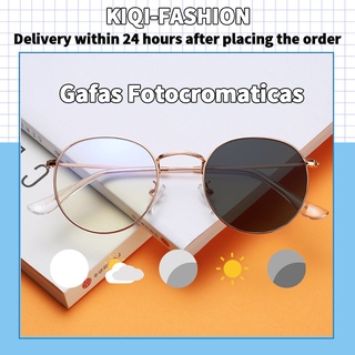 (KIQI-FASHION) Hombres y mujeres gafas fotocromáticas anti-radiación clásicas redondas de metal anti-computadora gafas de luz azul decoloración señoras gafas de sol anti-ultravioleta (1)