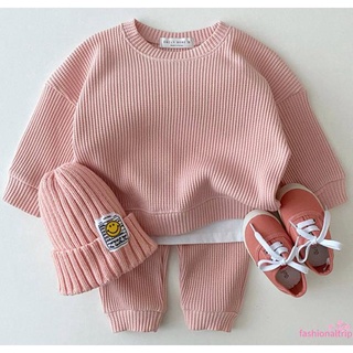 We-Babies Casual conjunto de ropa de dos piezas, cuello redondo suéter y cintura elástica pantalones, rosa/gris/verde