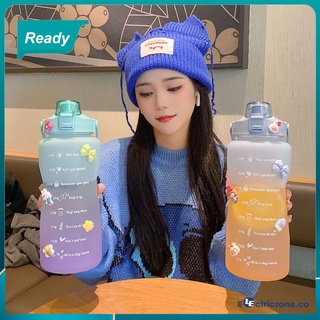 botella de agua deportiva 2L/2 litros/2000ml Portatil motivacional Gradient color sport fitness botella con pegatinas